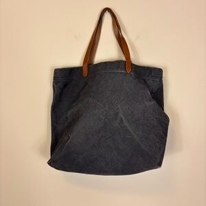 Madewell Gray Canvas Tote Bag with Brown Leather Handles 17 x 6 x 13”